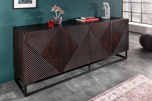 Buffet massif CREATIVO 180cm en bois de manguier élaboré façade 3D design rétro
