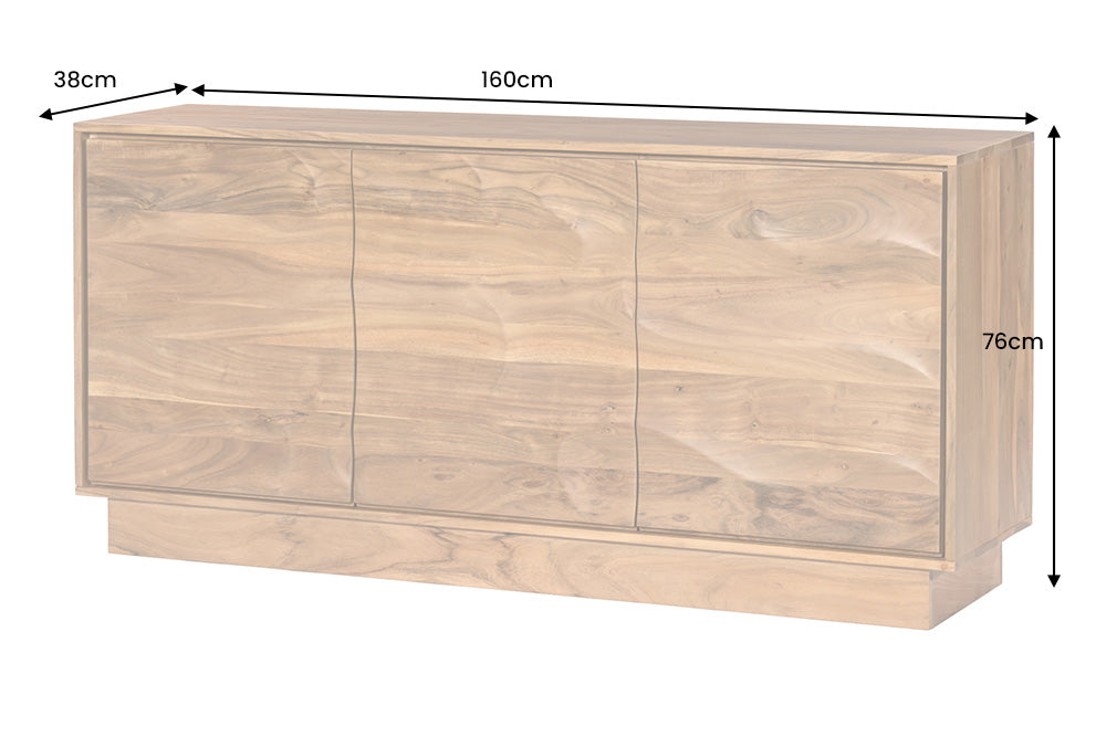 Buffet massif DESERT 160cm bois d’acacia beige sable façade 3D