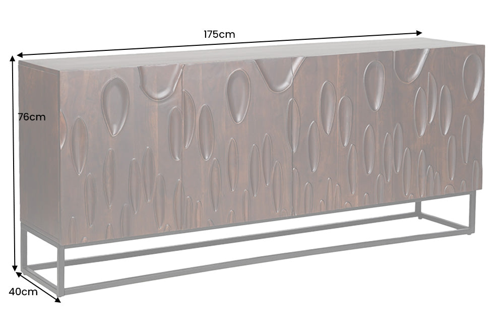 Buffet massif DUNE 175cm bois d’acacia marron noyer design 3D métal noir