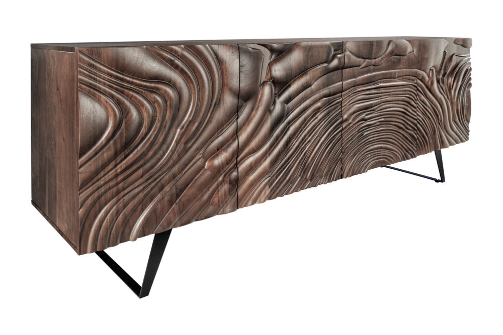 Buffet massif FLUID 175cm en manguier marron structure luge design 3D