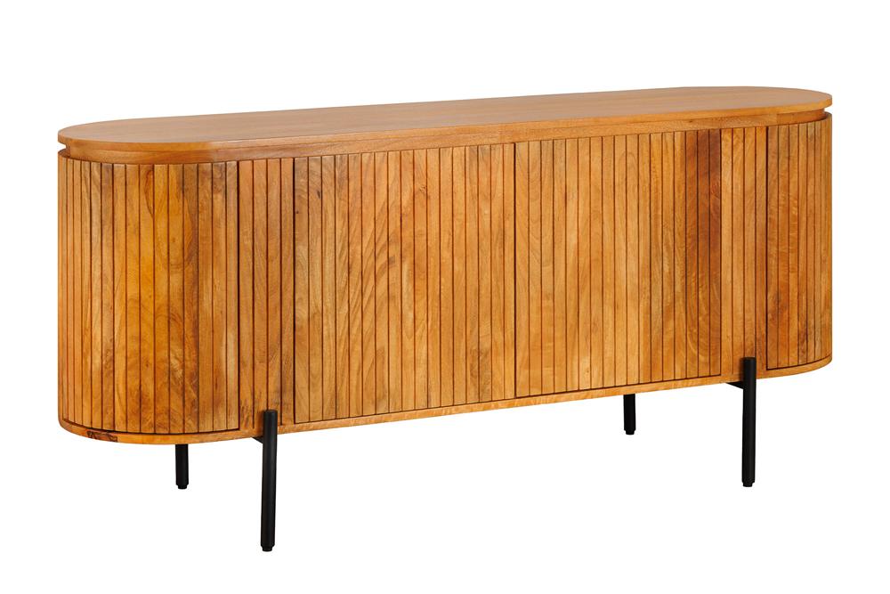 Buffet massif GATSBY 160cm bois de manguier naturel métal noir avec façade à lattes