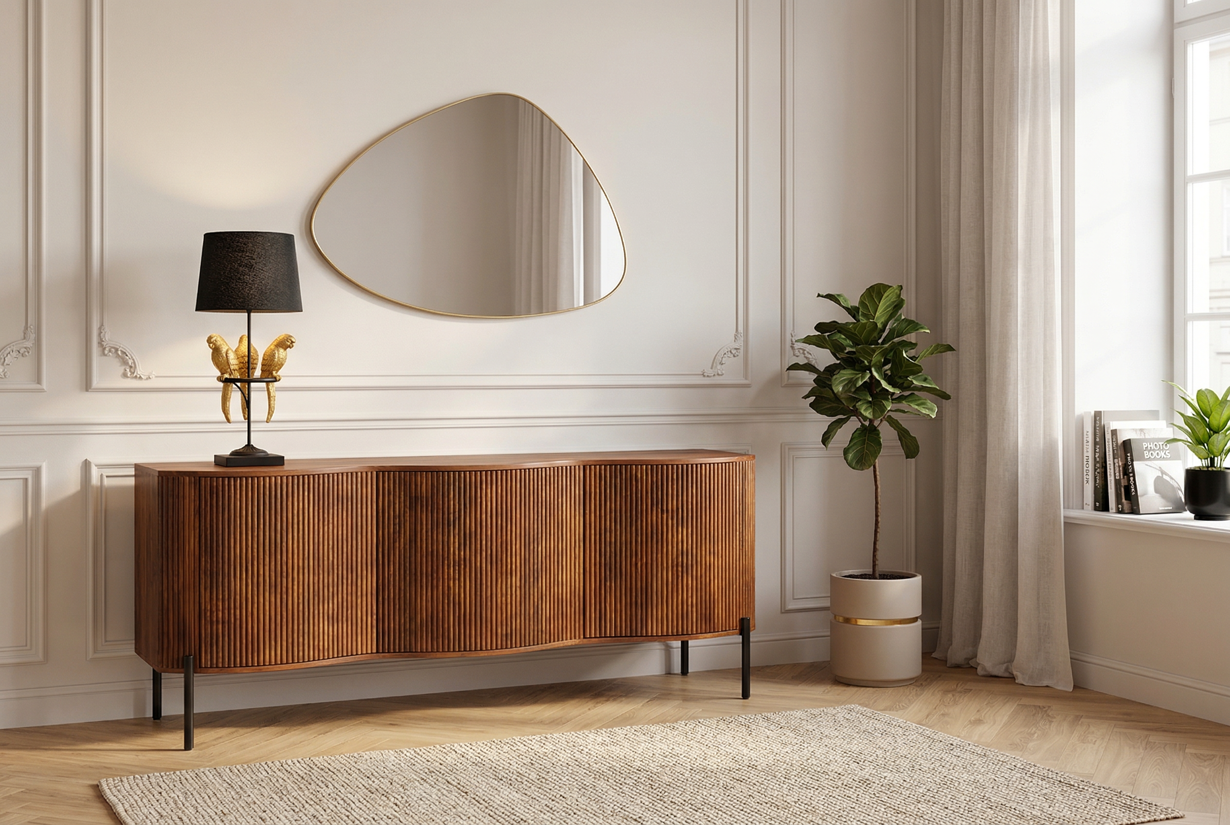 Buffet massif GRANDEUR 180cm manguier marron métal noir