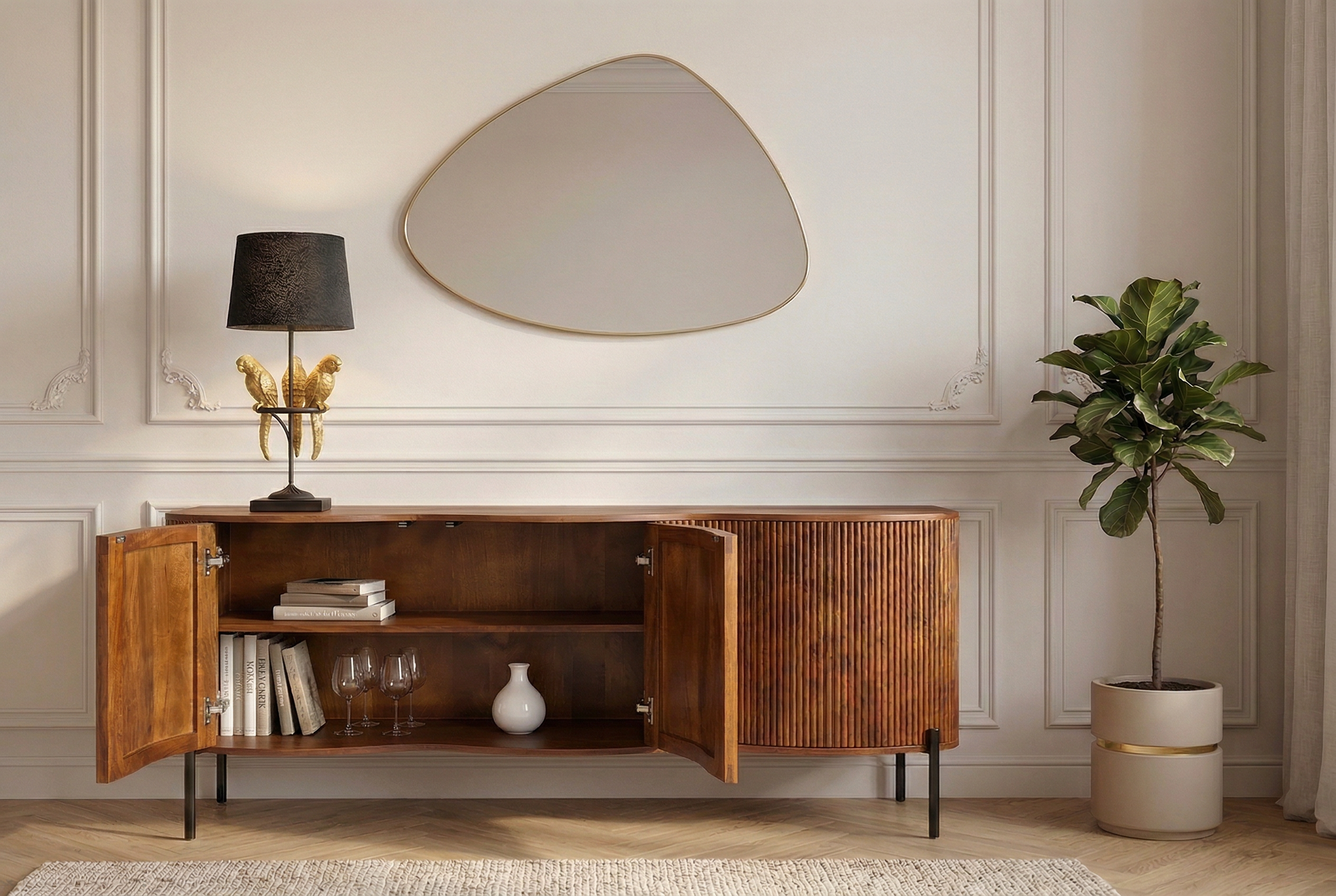 Buffet massif GRANDEUR 180cm manguier marron métal noir