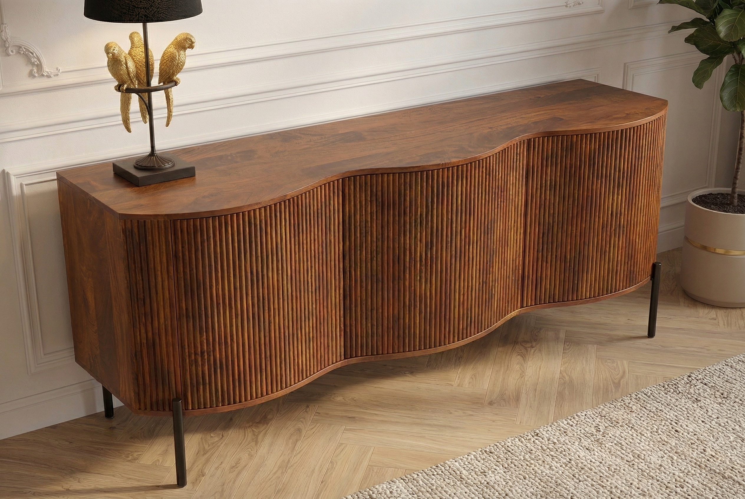 Buffet massif GRANDEUR 180cm manguier marron métal noir