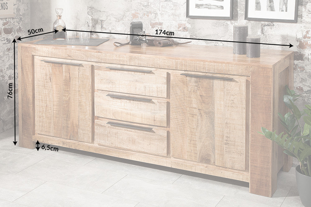 Buffet massif IRON CRAFT 175cm commode en bois de manguier avec tiroirs fait main