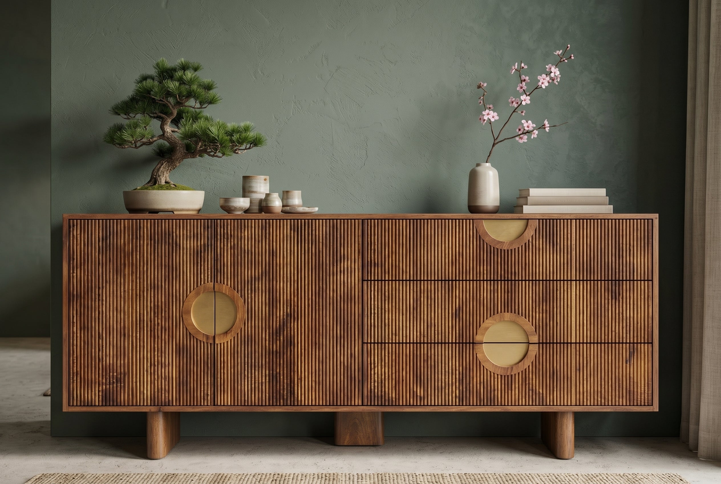Buffet massif MADISON 180cm en manguier marron avec tiroirs et façade structurée