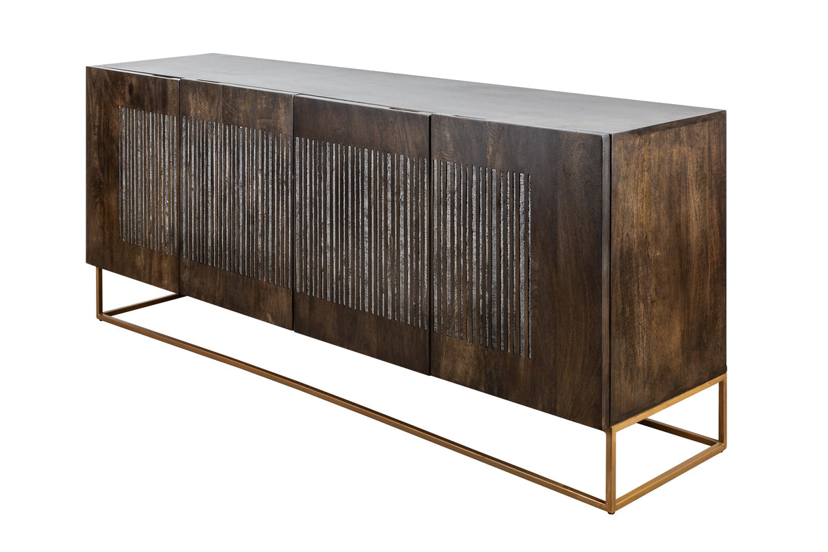 Buffet massif ONYX 180cm bois de manguier marron foncé pierre précieuse agate structure métal doré