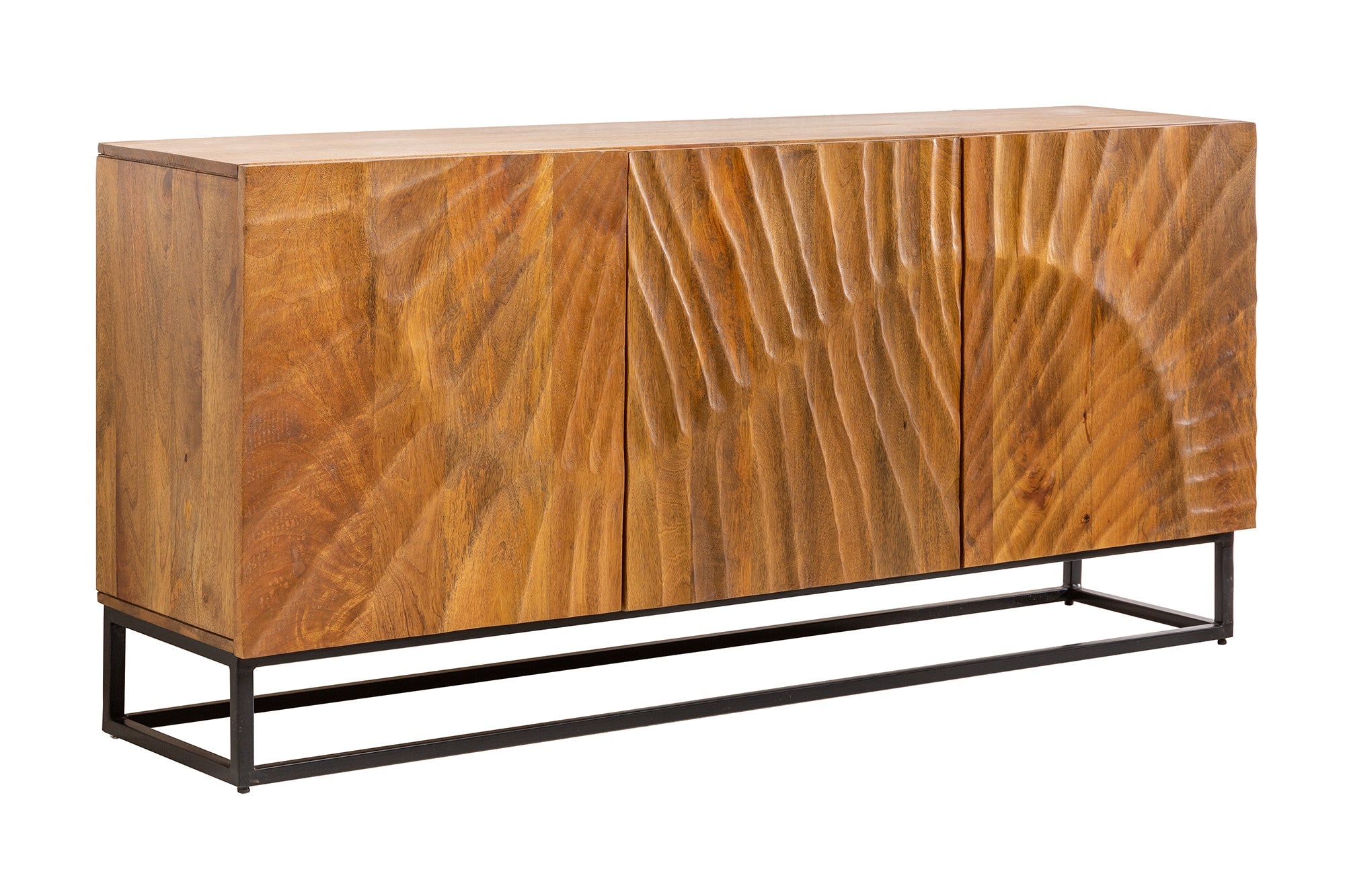 Buffet massif SCORPION 140cm en bois de manguier marron avec sculptures 3D élaborées