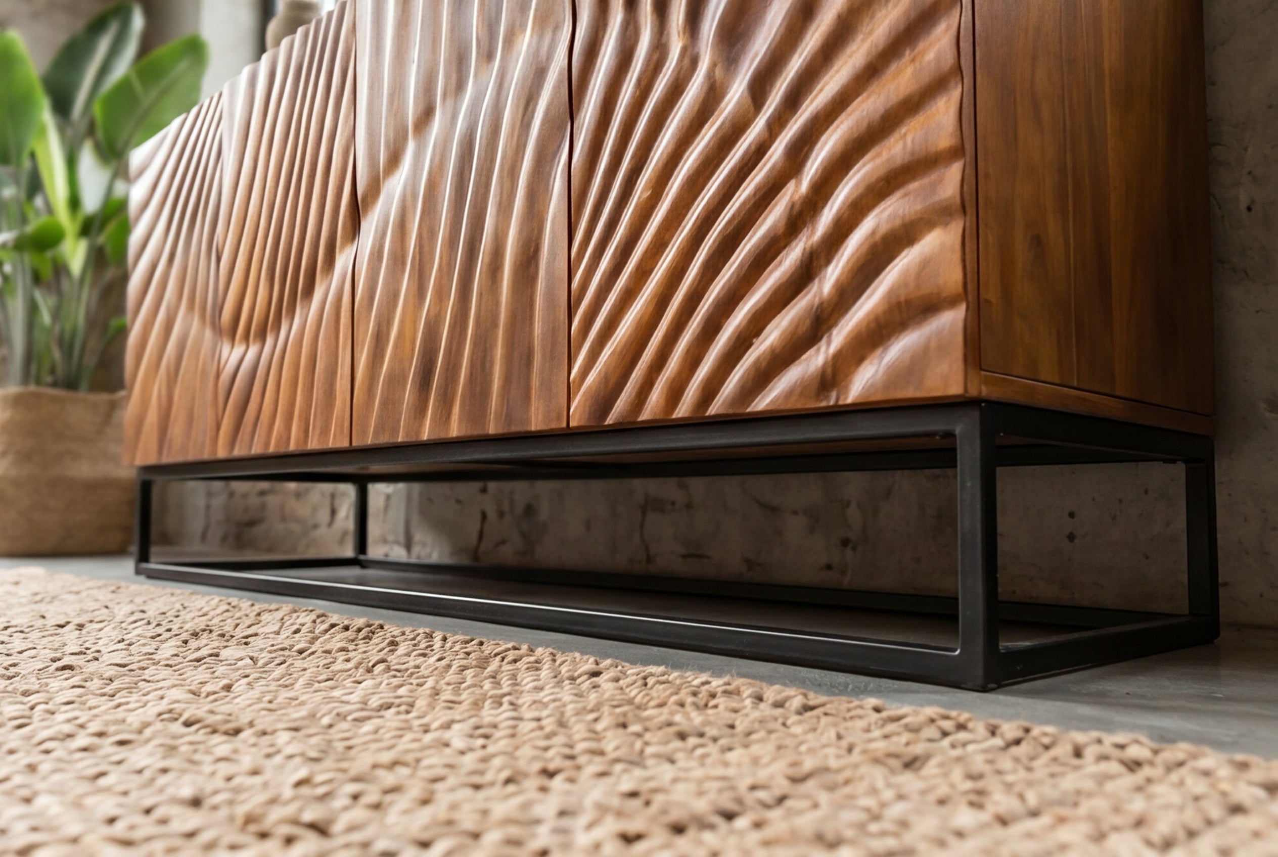 Buffet massif SCORPION 180cm en bois de manguier marron avec sculptures 3D élaborées
