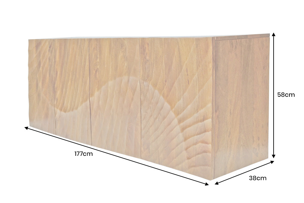Buffet massif SCORPION 180cm marron suspendu en manguier avec sculptures 3D
