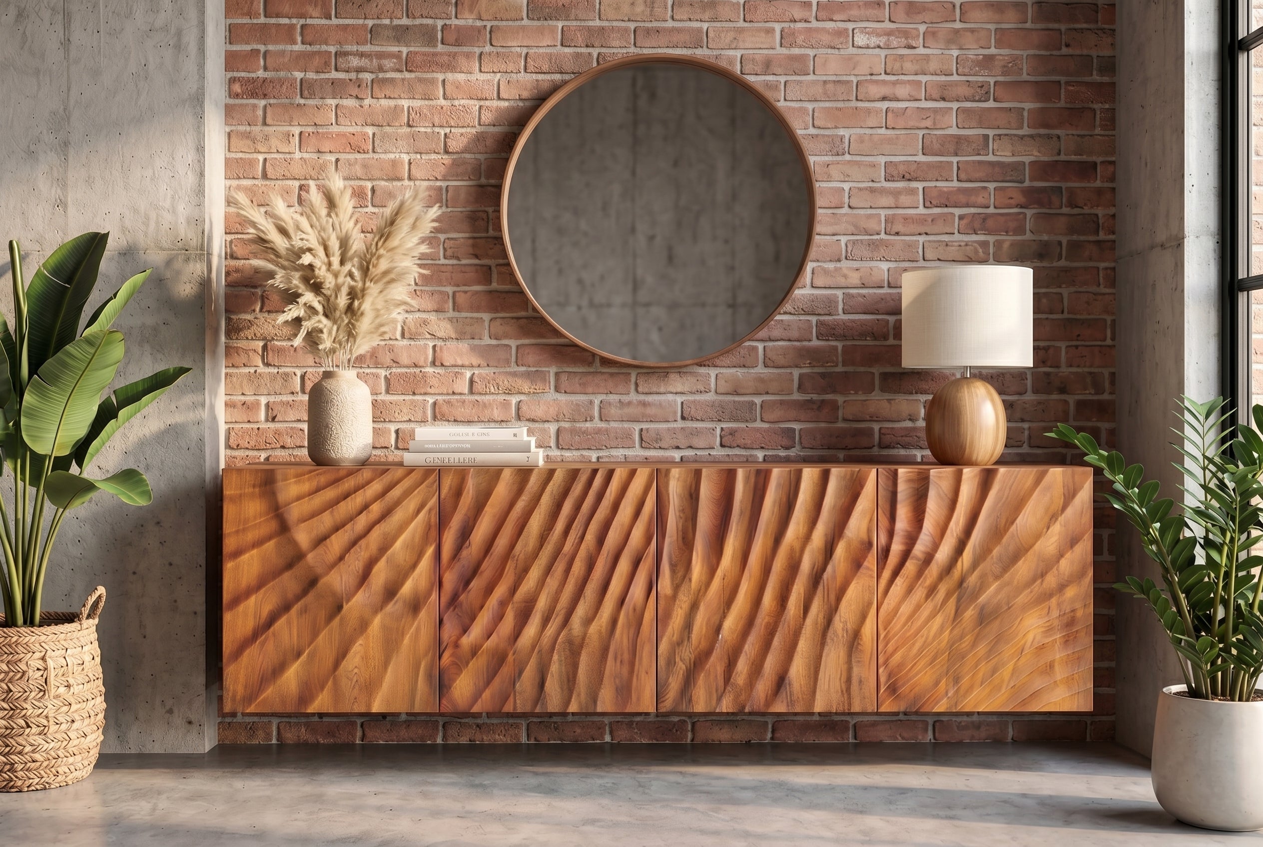 Buffet massif SCORPION 180cm marron suspendu en manguier avec sculptures 3D