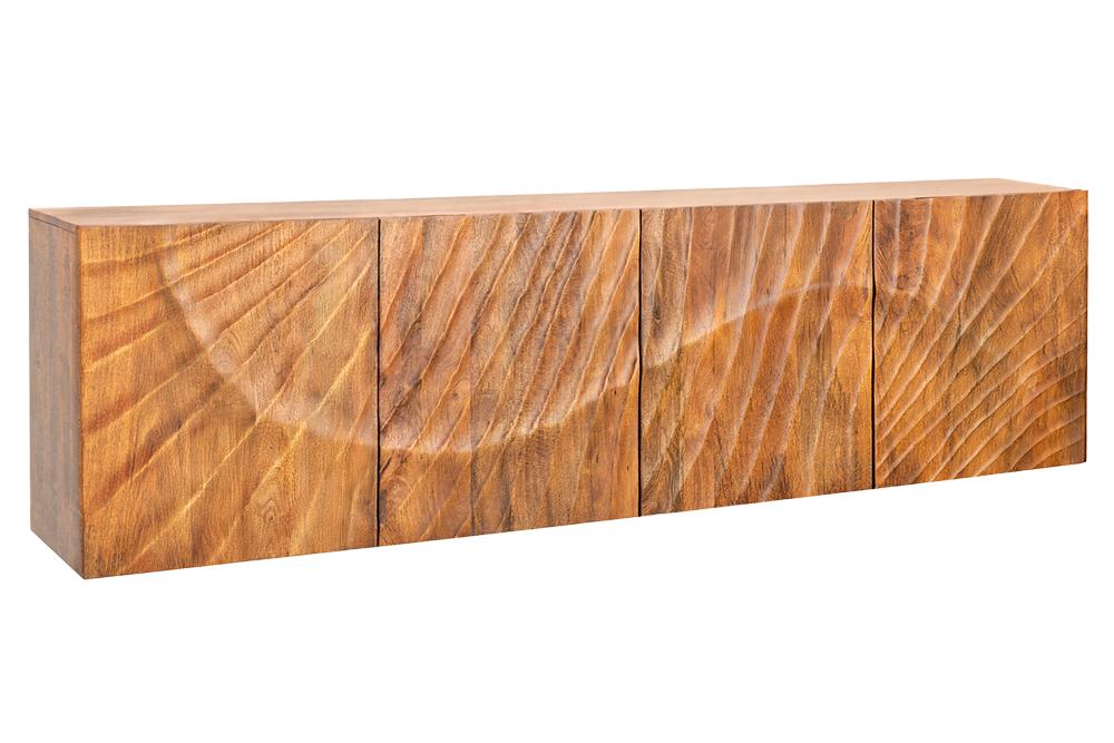 Buffet massif SCORPION 180cm marron suspendu en manguier avec sculptures 3D