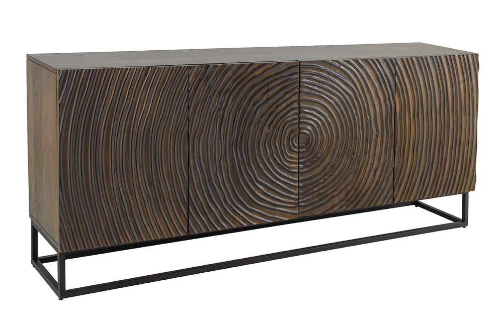 Buffet massif ZEN CIRCLES 160cm bois de manguier marron foncé design 3D