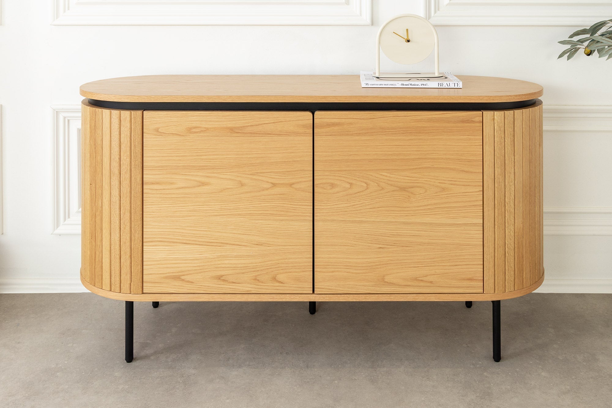 Buffet moderne ATELIER 120cm chêne naturel métal noir quatre compartiments