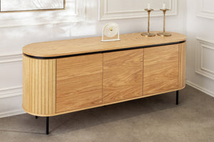 Buffet moderne ATELIER 160cm chêne naturel métal noir quatre compartiments