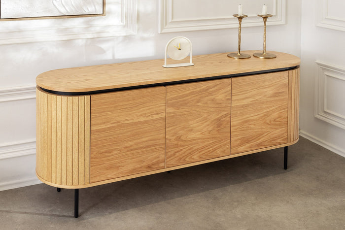Buffet moderne ATELIER 160cm chêne naturel métal noir quatre compartiments