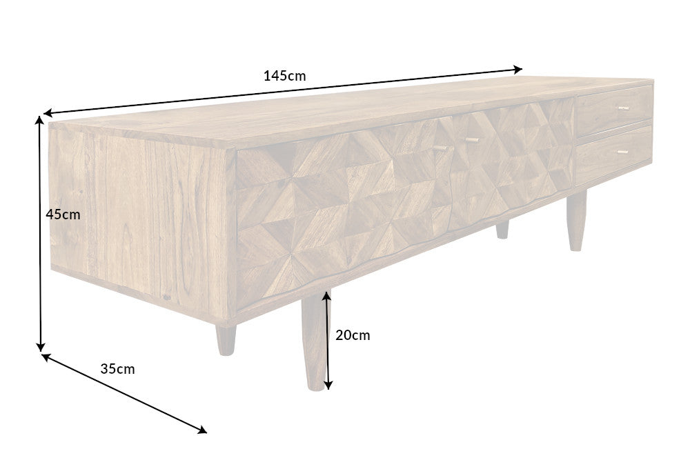 Buffet TV en bois massif ALPINE 145cm acacia naturel design rétro finition miel