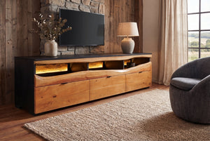 Buffet TV en bois massif GRAND ACACIA 180cm acacia marron avec éclairage LED bord d’arbre