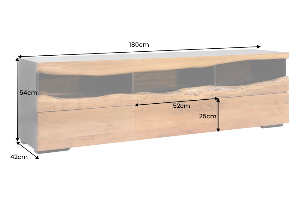 Buffet TV en bois massif GRAND ACACIA 180cm acacia marron avec éclairage LED bord d’arbre