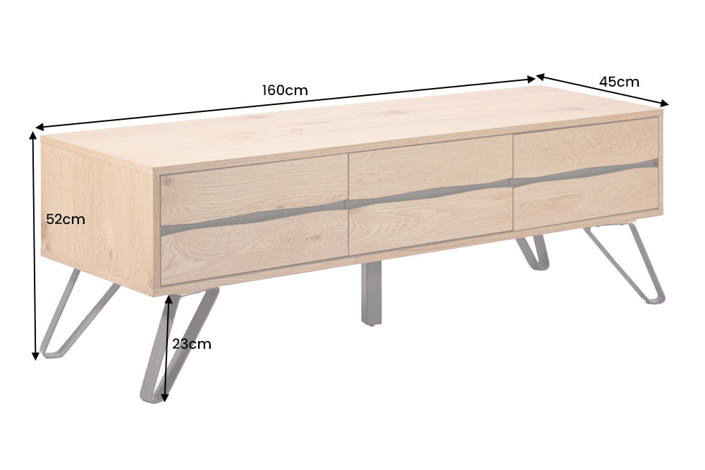 Buffet TV massif LIVING EDGE 160cm bord en chêne naturel avec pieds en épingle à cheveux