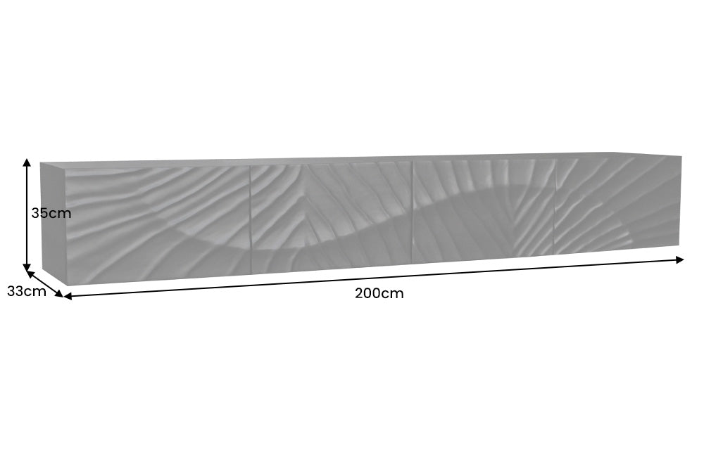 Buffet TV massif SCORPION 200cm noir suspendu en manguier design 3D
