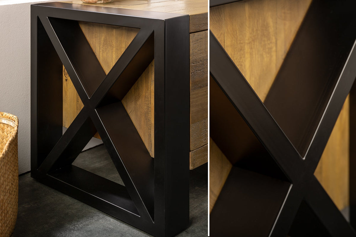 Buffet TV massif THOR 200cm en bois de pin recyclé au design industriel