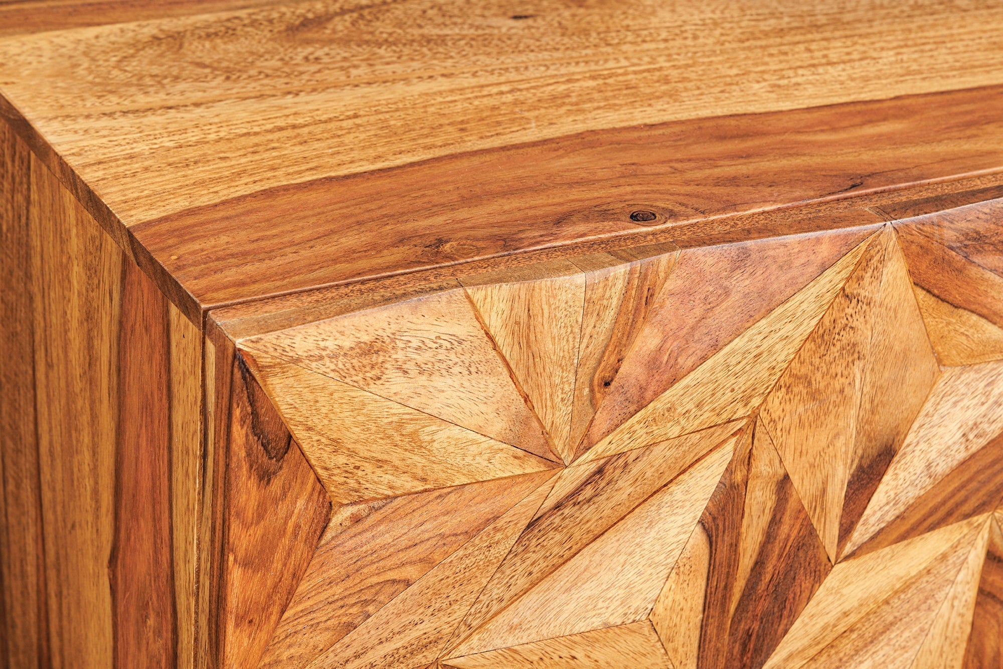 Buffet TV suspendu ALPINE 160cm marron Sheesham bois massif finition pierre métal doré