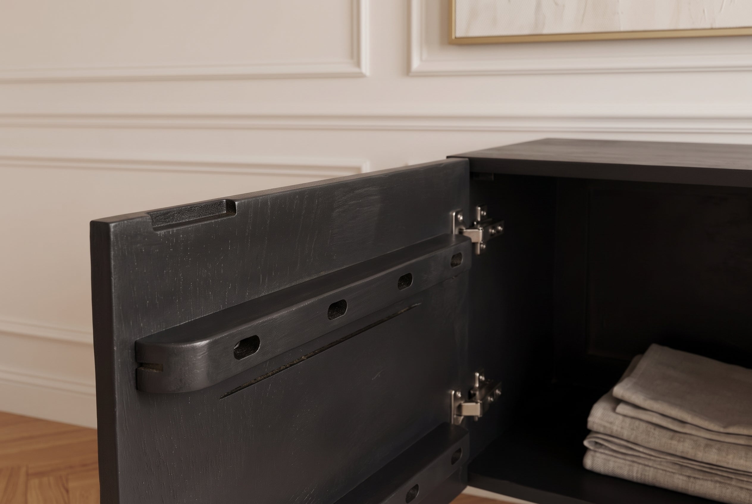 Buffet TV suspendu VULCANO 160cm bois de manguier massif noir