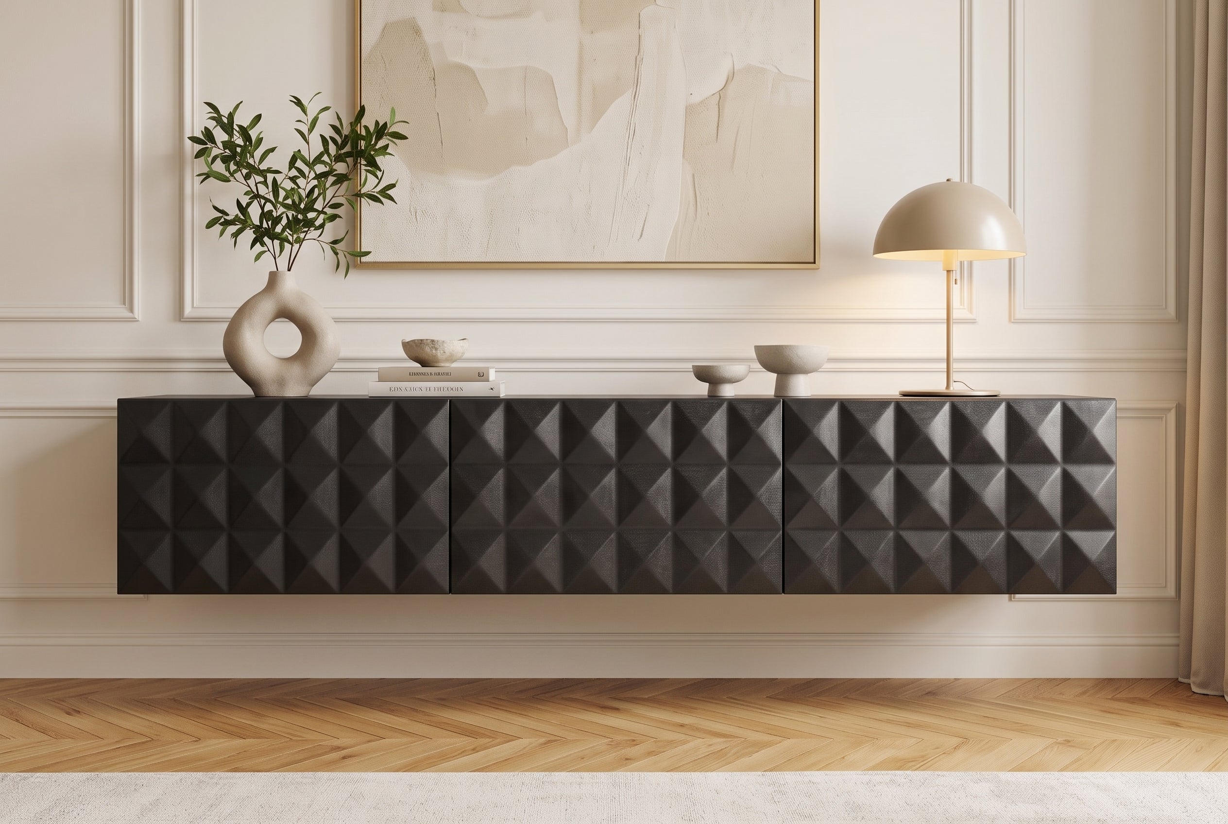 Buffet TV suspendu VULCANO 160cm bois de manguier massif noir