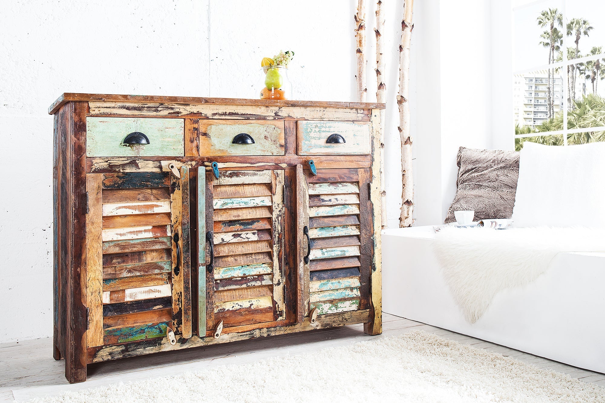 Buffet unique JAKARTA 125cm en bois massif recyclé provenant de bateaux de pêche