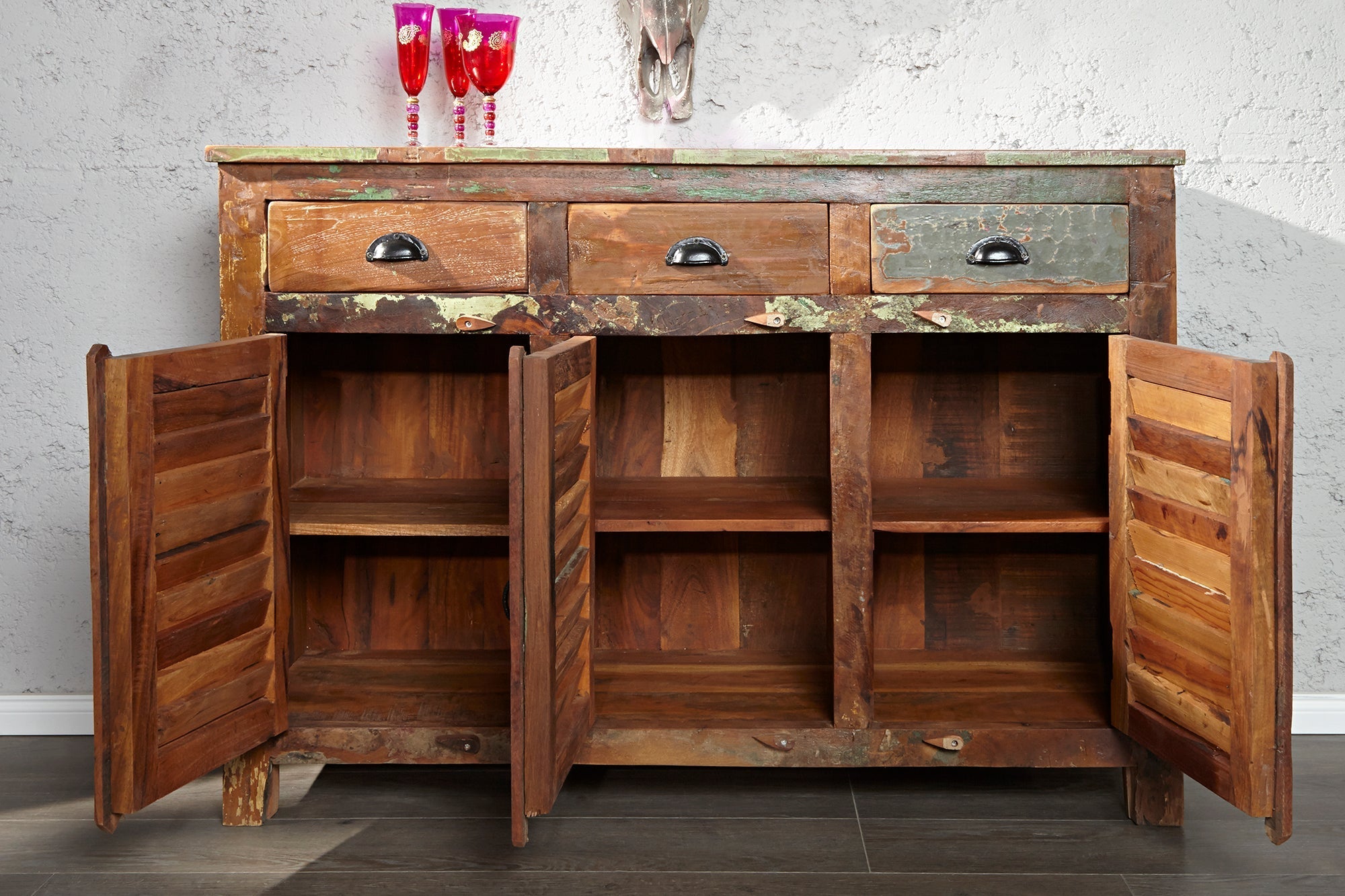 Buffet unique JAKARTA 125cm en bois massif recyclé provenant de bateaux de pêche