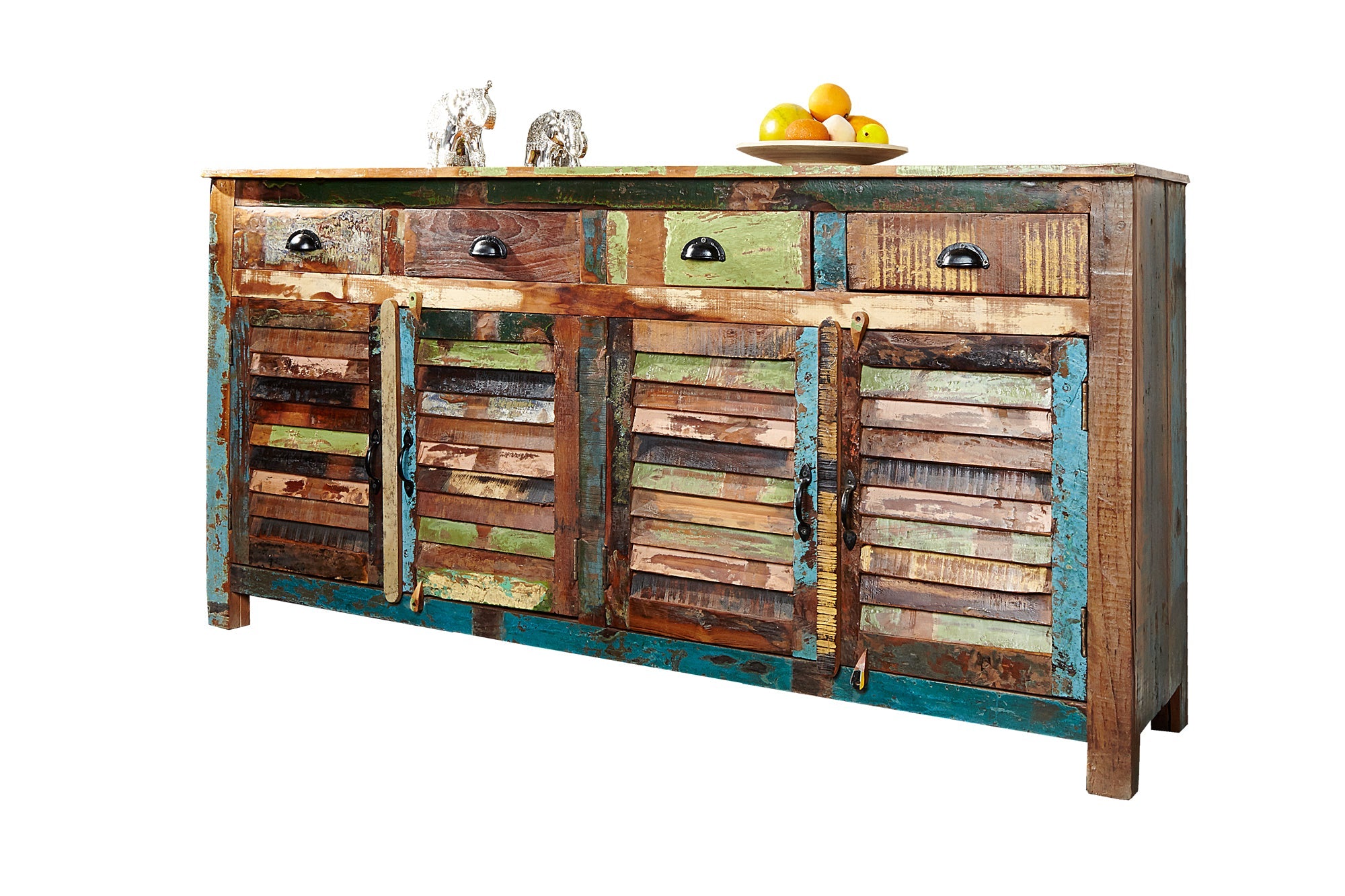 Buffet unique JAKARTA 160cm en bois massif recyclé coloré provenant de bateaux de pêche