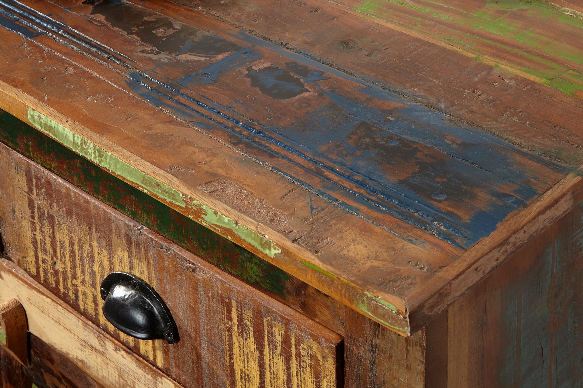 Buffet unique JAKARTA 160cm en bois massif recyclé coloré provenant de bateaux de pêche