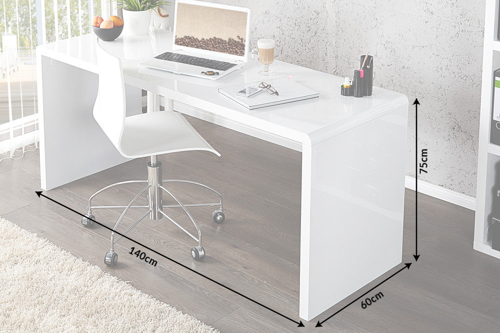 Bureau design FAST TRADE 140cm table de bureau blanc brillant