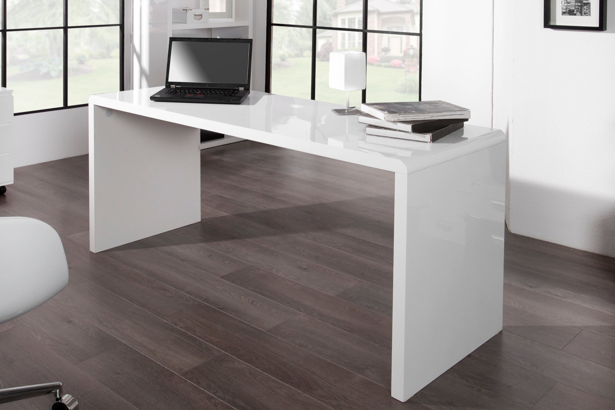 Bureau design FAST TRADE 160cm table d’ordinateur blanc brillant
