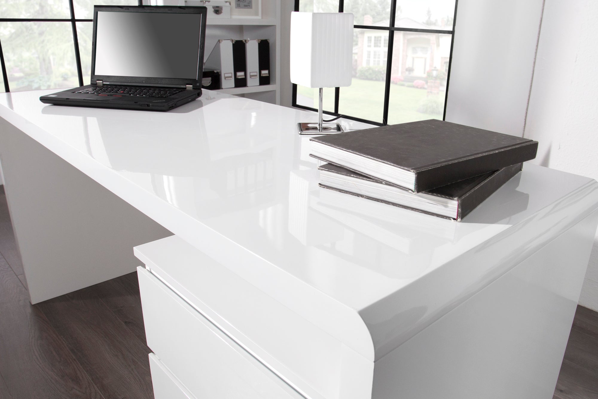Bureau design FAST TRADE 160cm table d’ordinateur blanc brillant