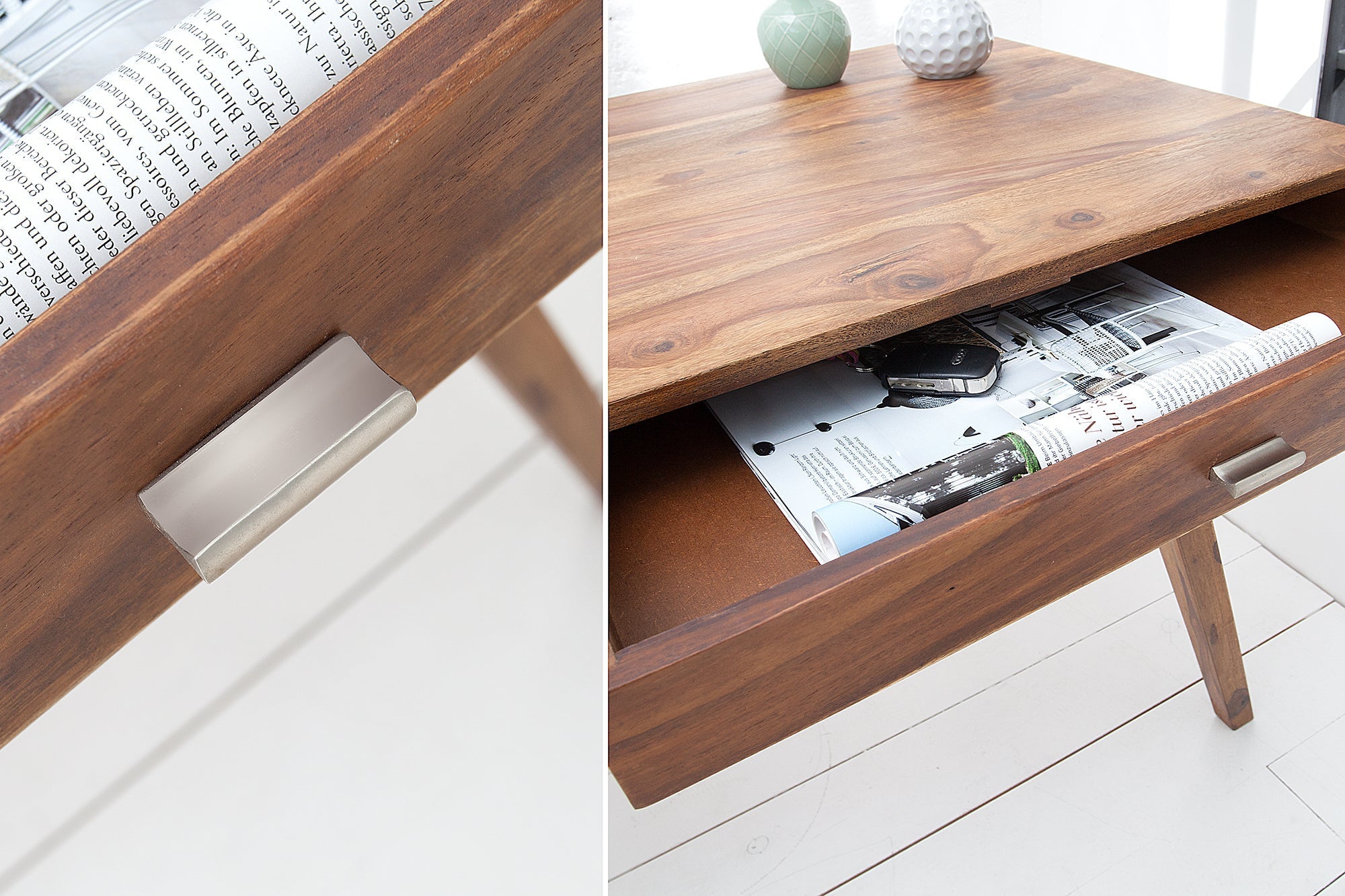 Bureau design RETRO 120cm bois de sheesham marron finition pierre design classique