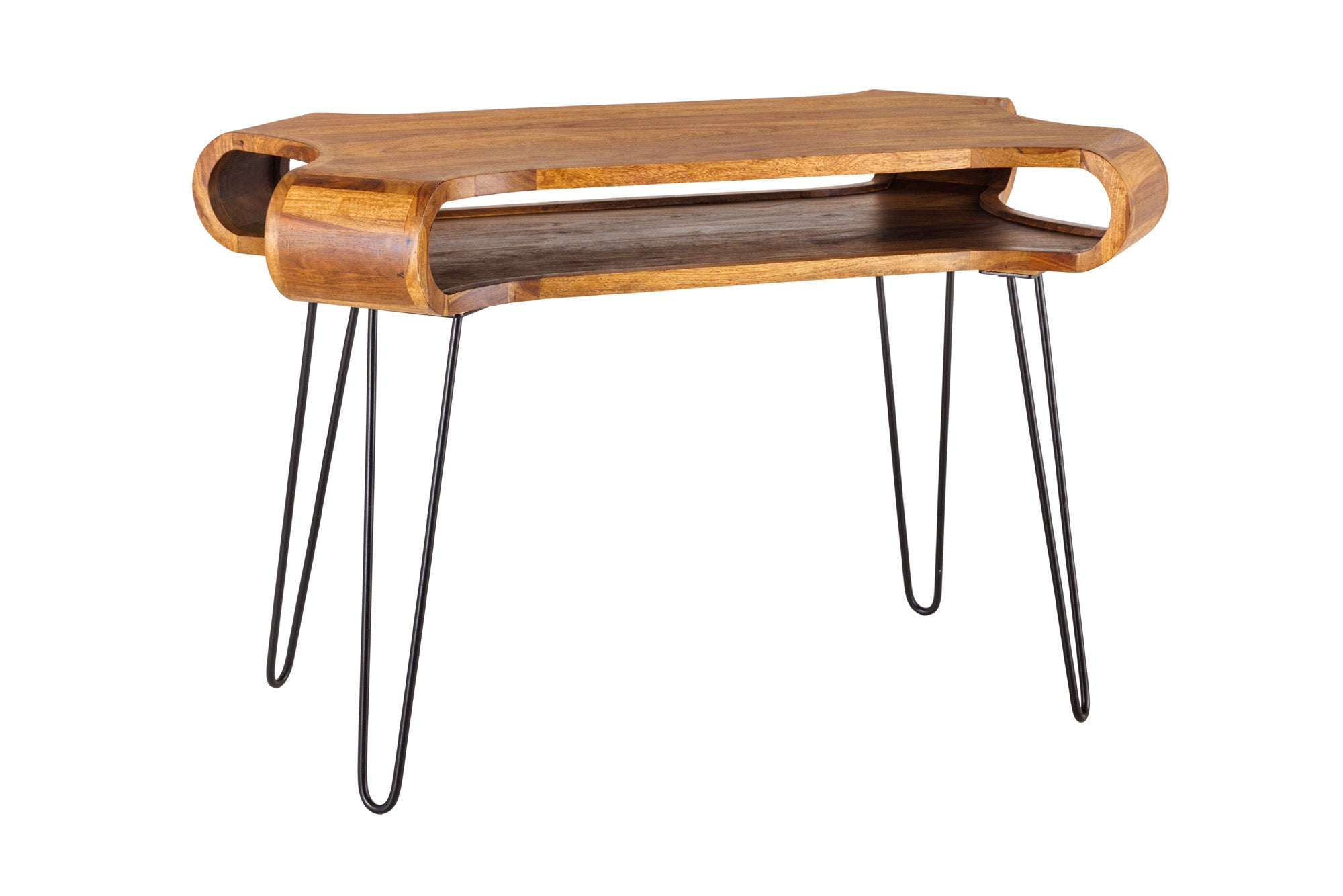 Bureau en bois massif ORGANIC LIVING 120cm finition pierre de Sheesham marron avec rangements