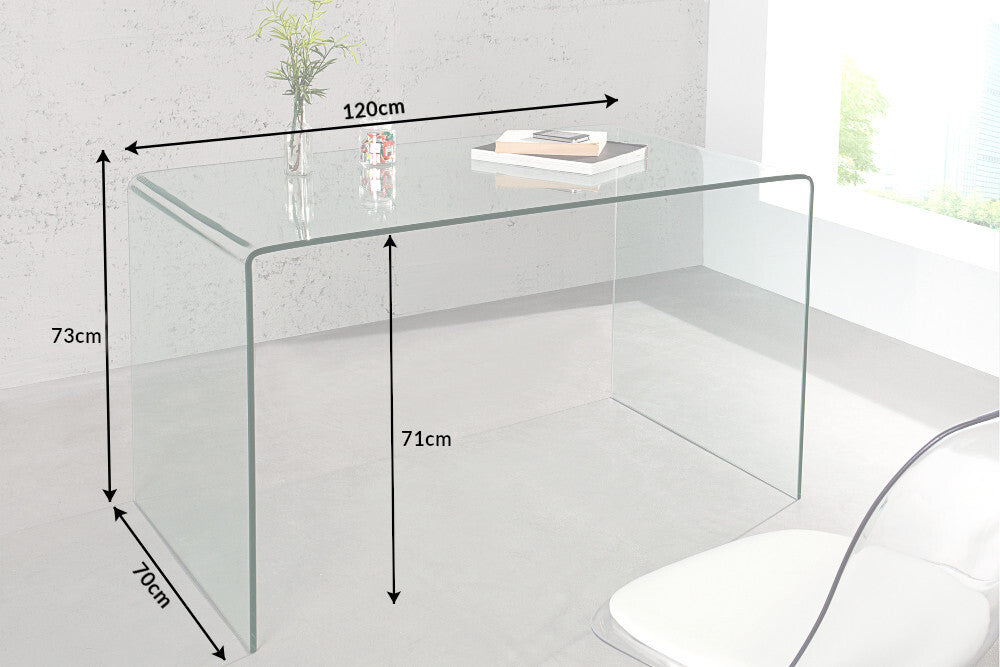 Bureau en verre extravagant FANTOME 120cm table à manger transparente table tout en verre