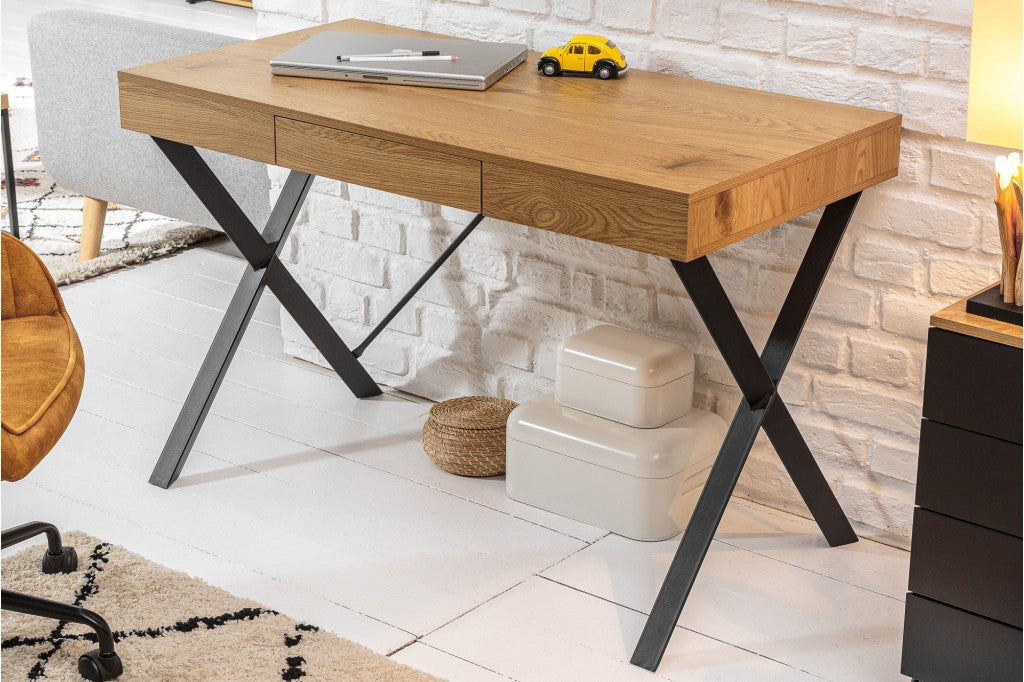 Bureau industriel STUDIO 110cm aspect chêne avec tiroir