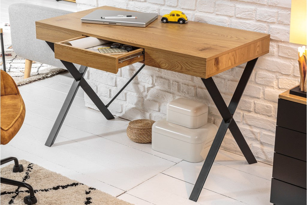 Bureau industriel STUDIO 110cm aspect chêne avec tiroir