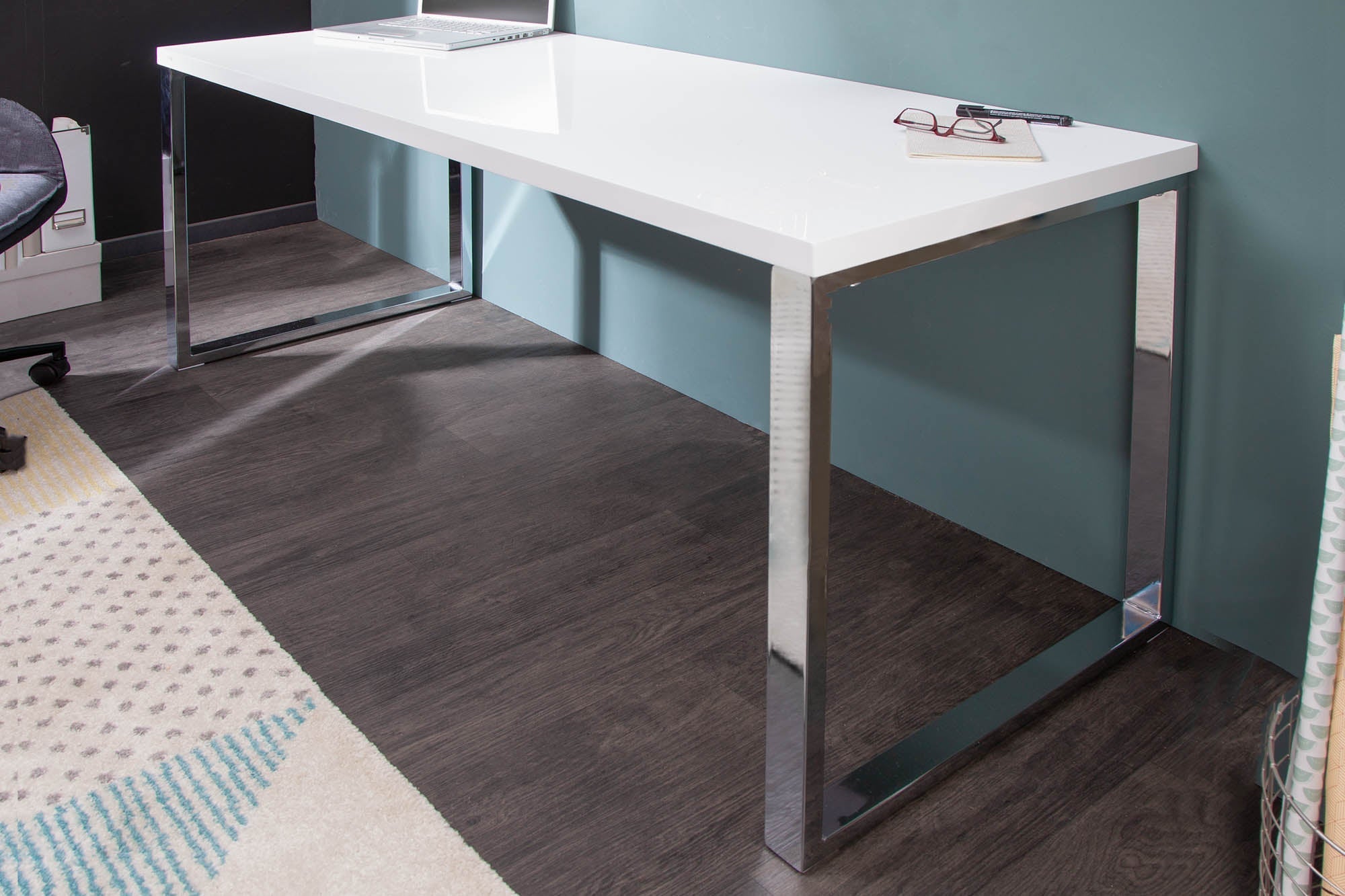 Bureau moderne WHITE DESK Table de bureau blanc brillant 140 cm