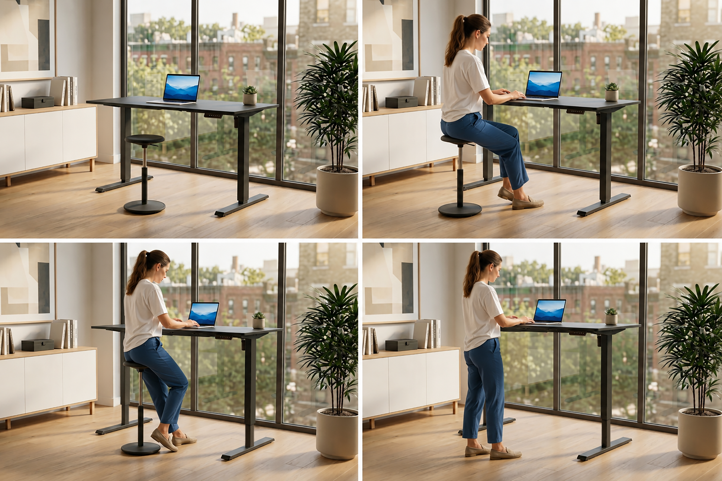 Bureau réglable en hauteur BLACK DESK 140cm structure métal noir anthracite