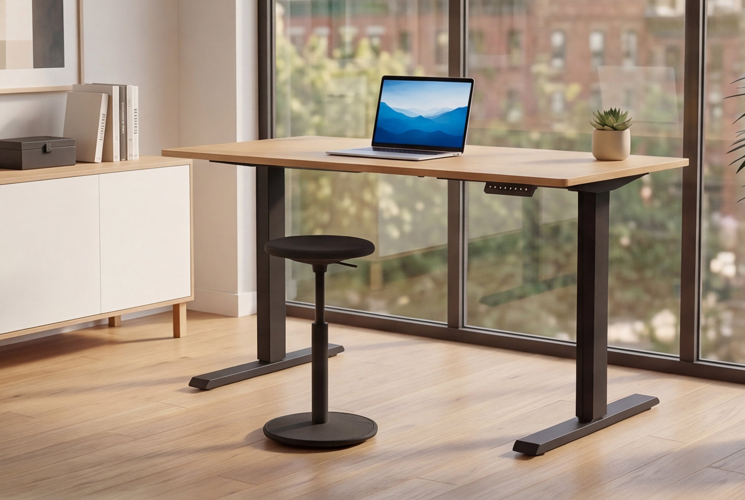 Bureau réglable en hauteur OAK DESK 120cm chêne naturel métal noir