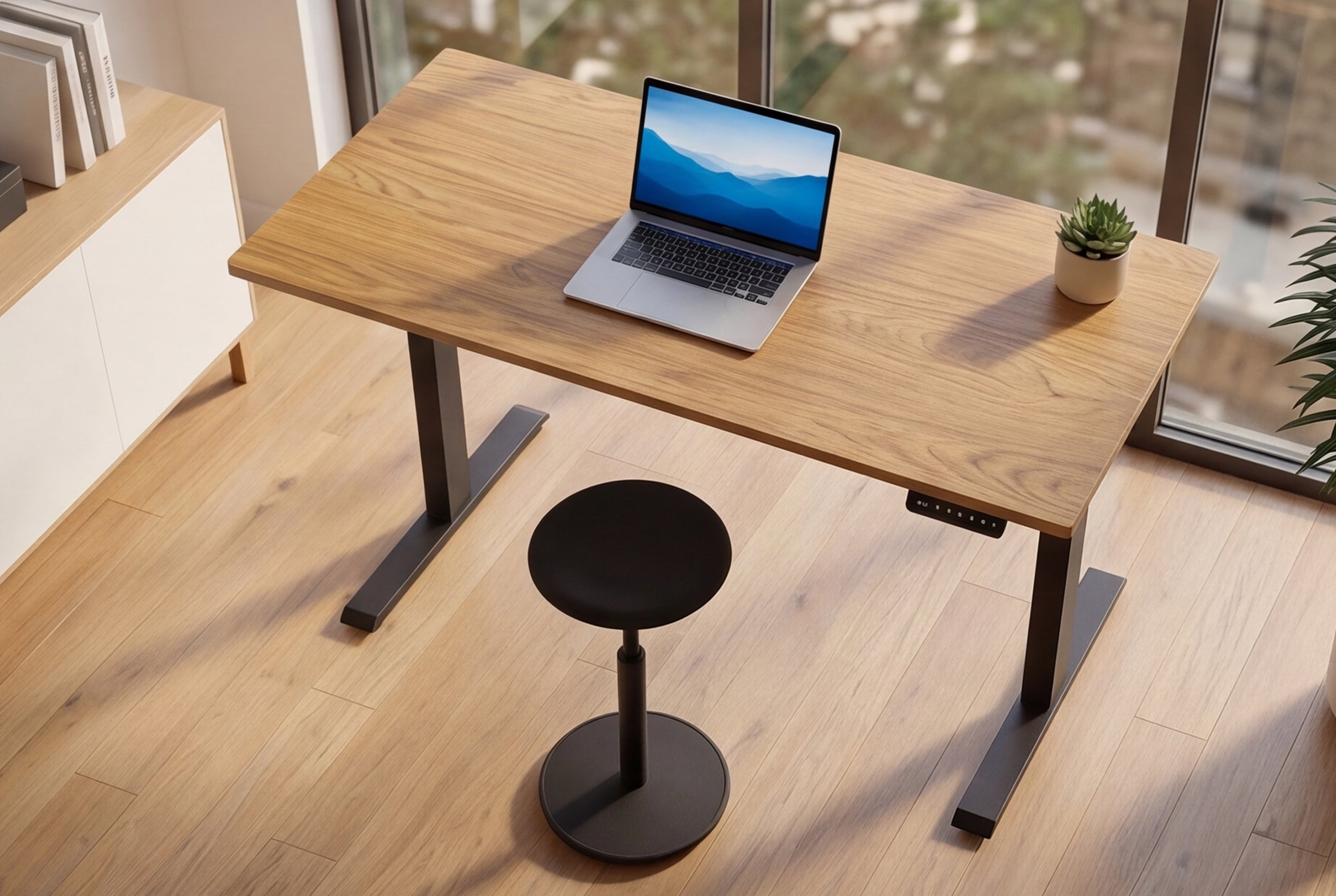 Bureau réglable en hauteur OAK DESK 120cm chêne naturel métal noir