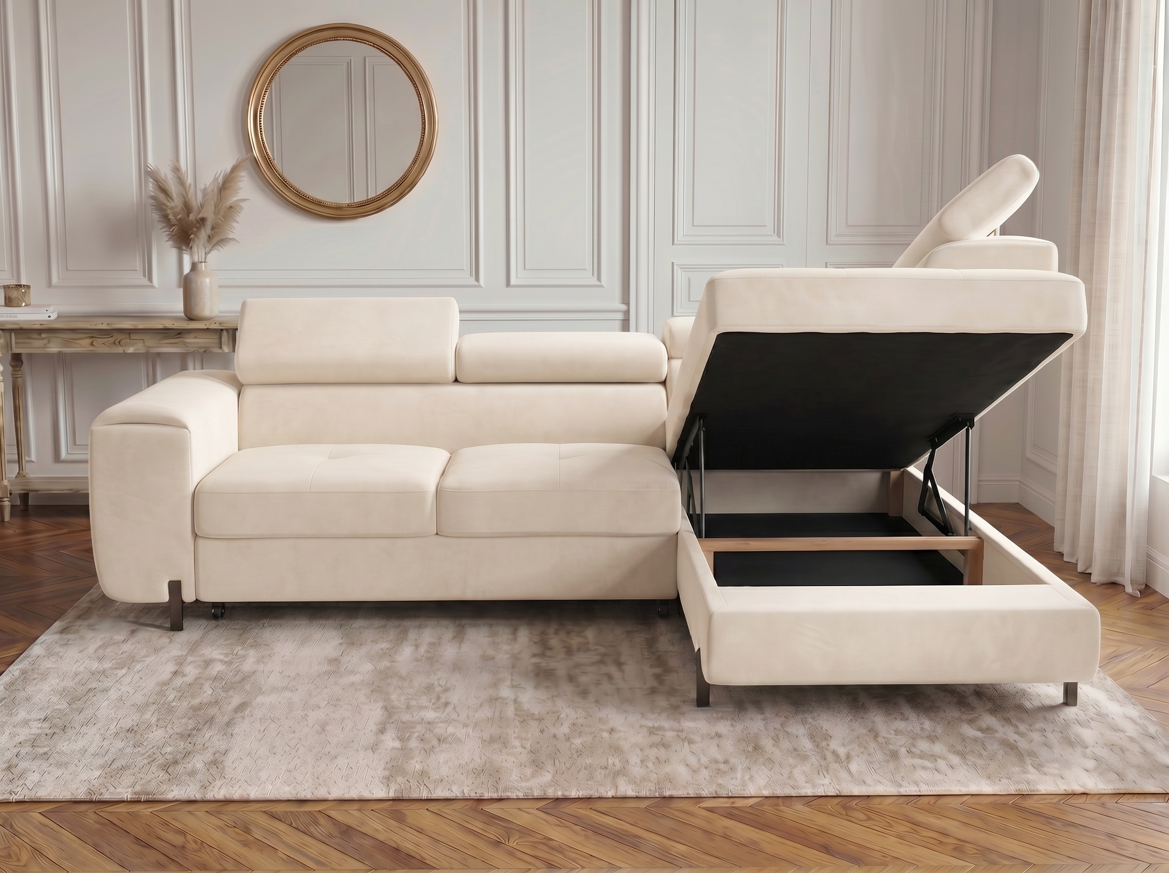 Canapé d'angle convertible Iéna – Velours beige – photo 4