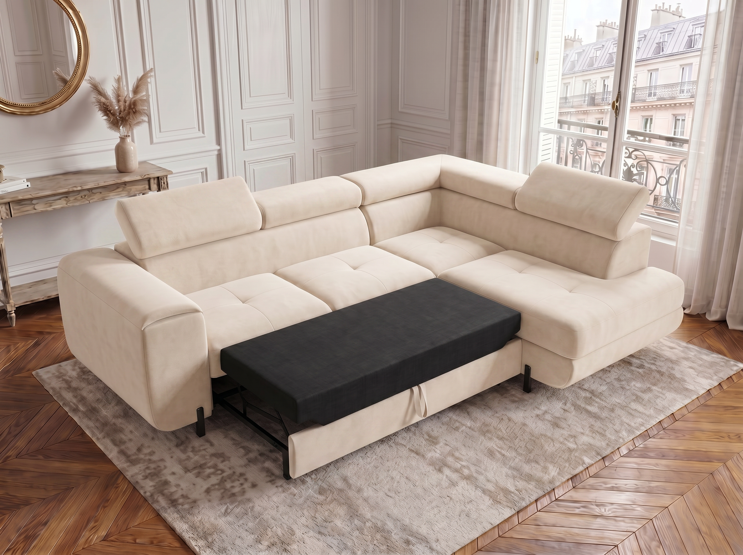 Canapé d'angle convertible Iéna – Velours beige – photo 5