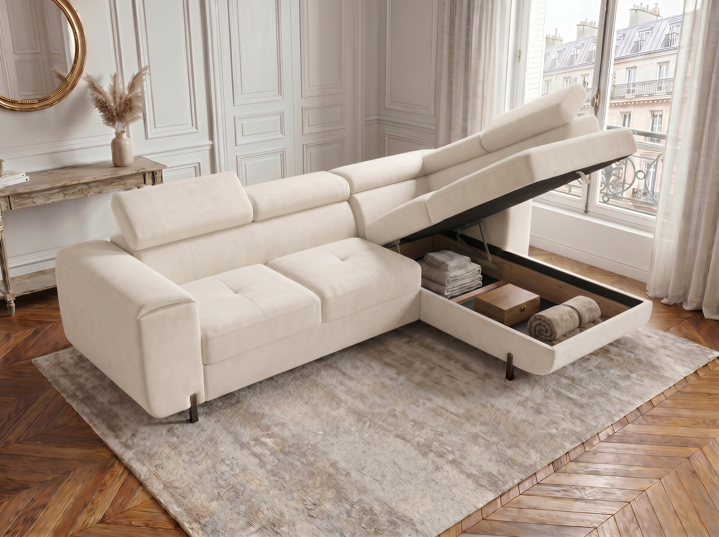 Canapé d'angle convertible Iéna – Velours beige – photo 6