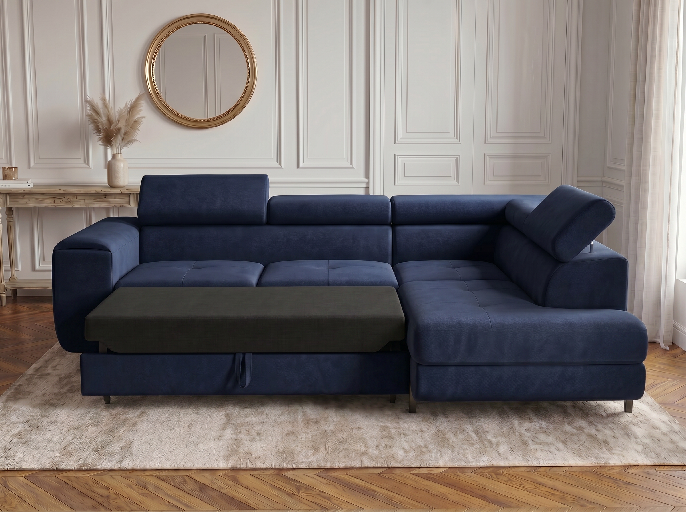 Canapé d'angle convertible Iéna – Velours bleu – photo 2