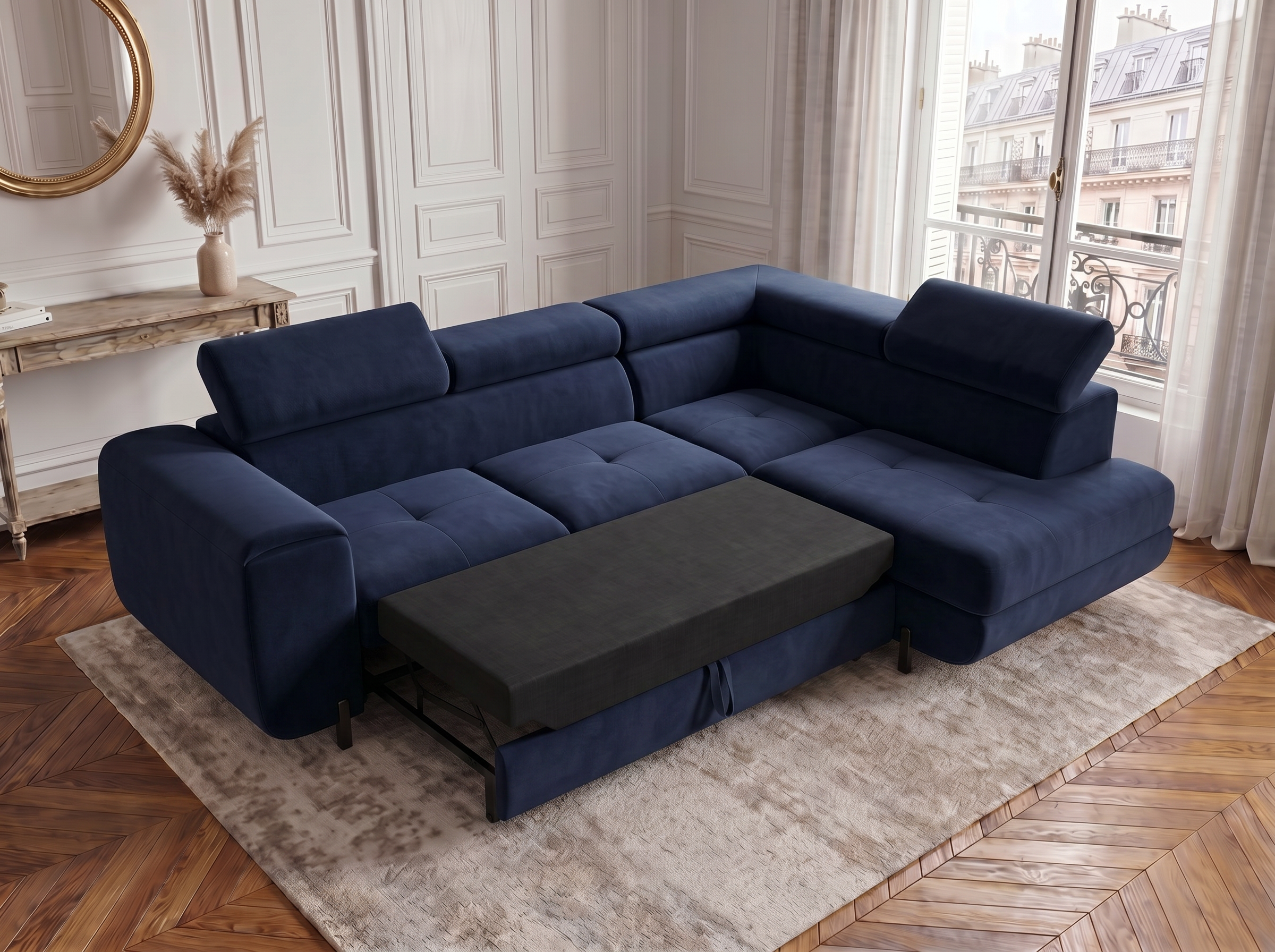 Canapé d'angle convertible Iéna – Velours bleu – photo 5